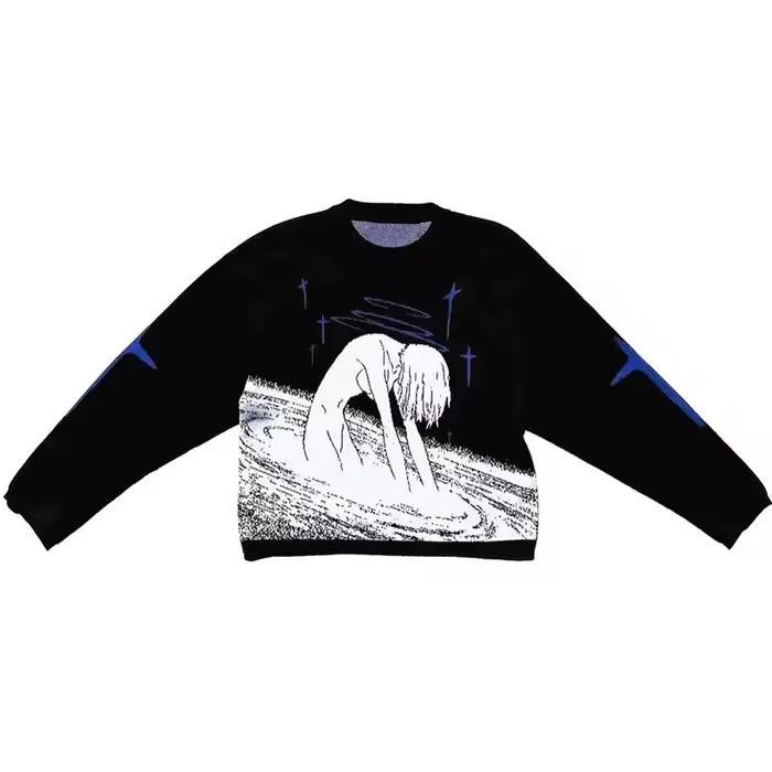 Pull à motif imprimé anime mignon pour femmes, pull à col rond, tricots respirants, streetwear Haraj