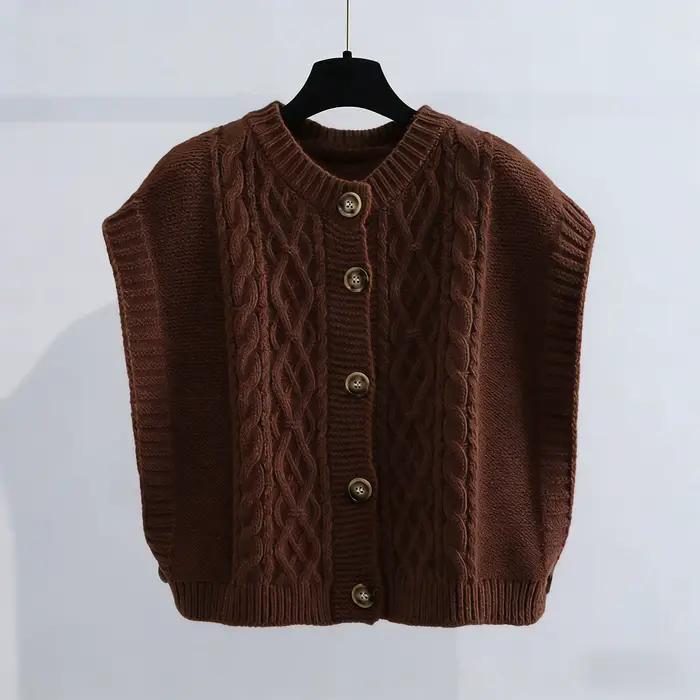 Pull en tricot torsadé pour femme, cardigan confortable boutonné sans manches, haut court en tricot 