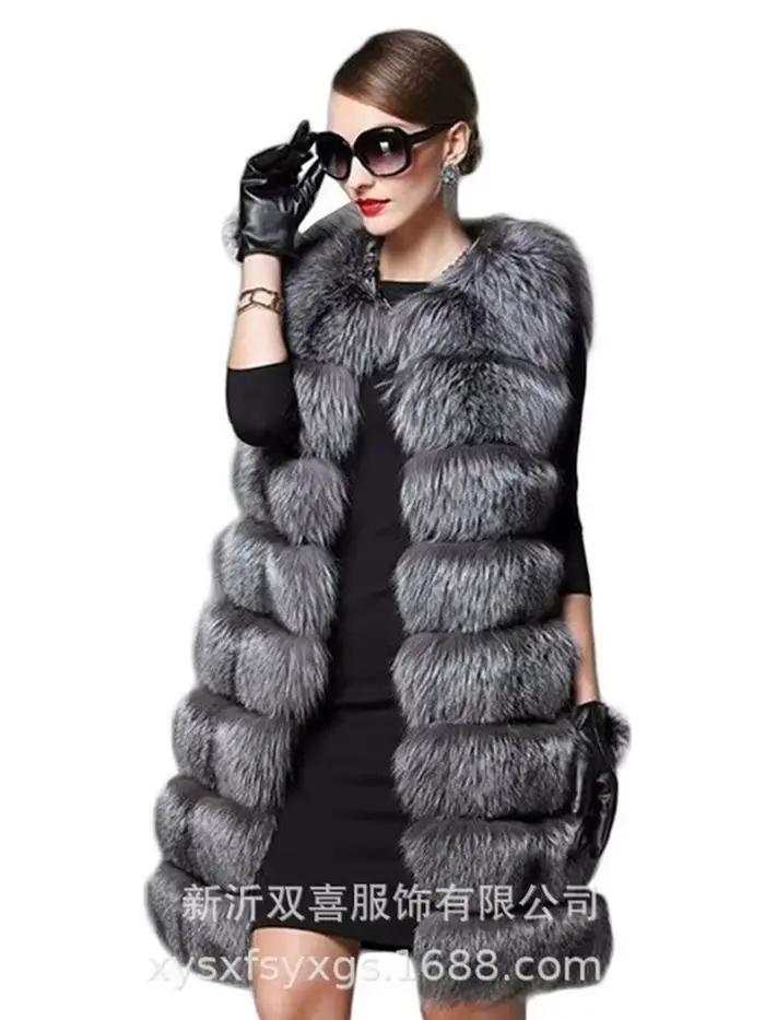 Veste sans manches pour femmes, gilet en fourrure de renard, court, artificiel, surdimensionné, chau