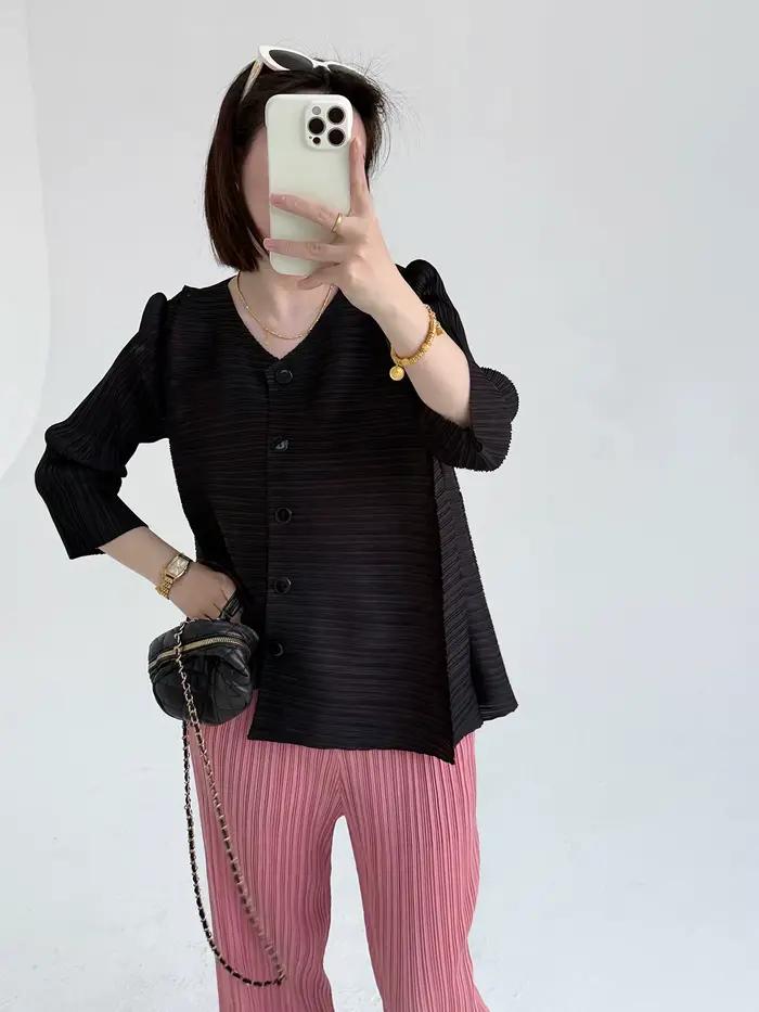 Veste plissée simple de style japonais Miyake pour femme, haut de gamme, coupe ample et ajustée, car
