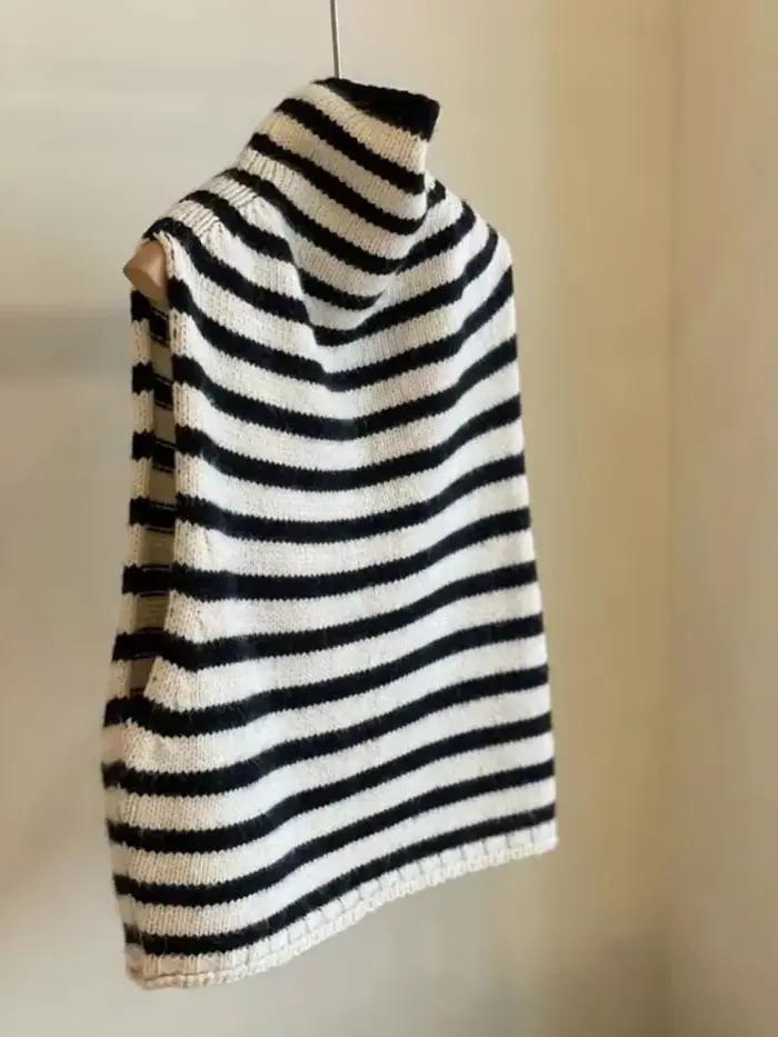 Pull rayé gilet vêtements pour femmes col roulé sans manches gilet décontracté Y2k hauts mode tricot