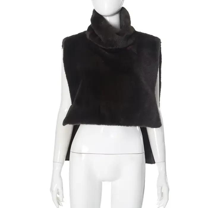 Gilet Vintage en fausse fourrure pour femmes, haut chaud et flou, sans manches, col haut, Streetwear