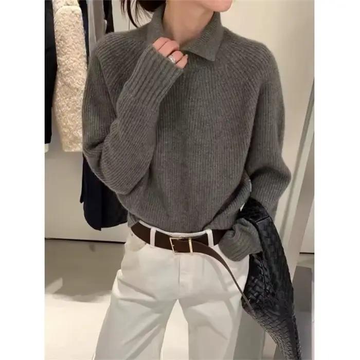Pull polyvalent à petit revers exquis pour femmes, automne et hiver, nouvelle coupe ample, haut ajus