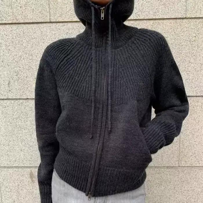 Cardigan tricoté en cachemire 100% pour femme, haut de gamme, double fermeture éclair, pull ample à 