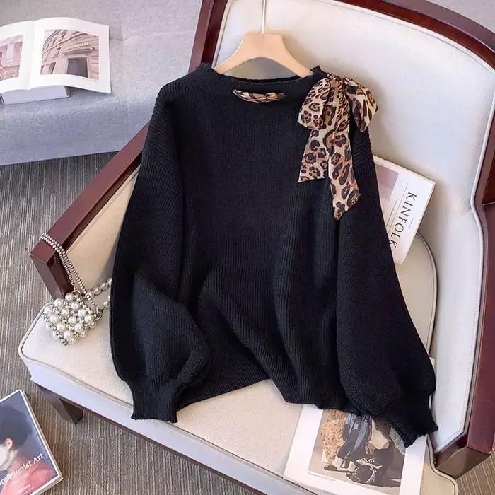 Pulls chics avec nœud imprimé léopard pour femmes, Vintage, élégant, nouveau Style, Style paresseux,