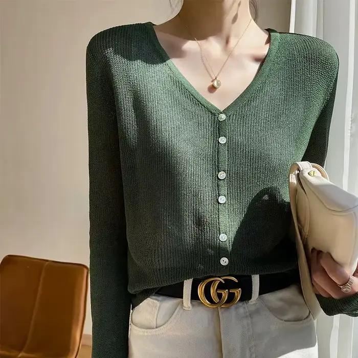Cardigan court élégant sans manches, design transparent sexy, manches longues, protection solaire es