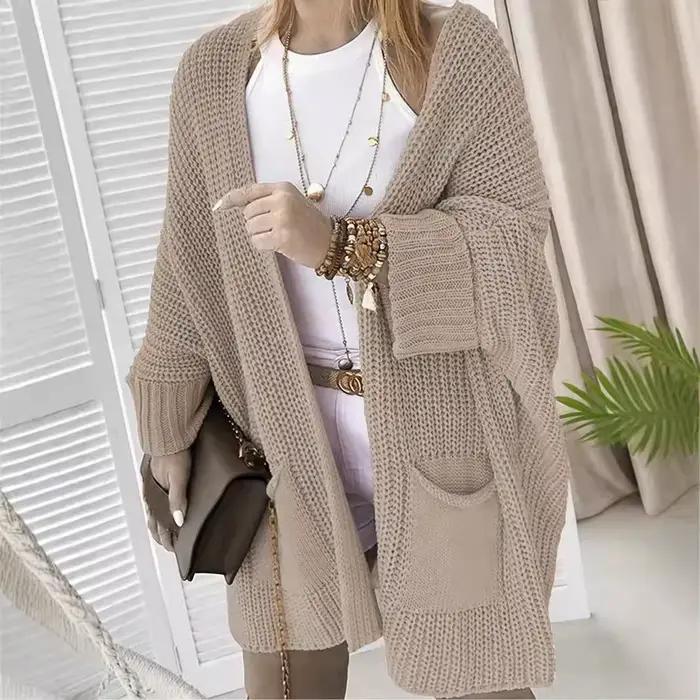 Cardigan Long tricoté pour femmes, automne décontracté, ample, col en v, manteaux pour dames, élégan