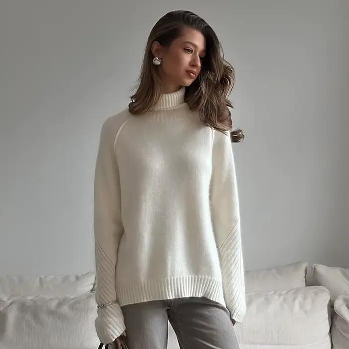 Pull à col haut 2025 automne et hiver nouveau Style blanc haut tricoté ample pull tricoté décontract