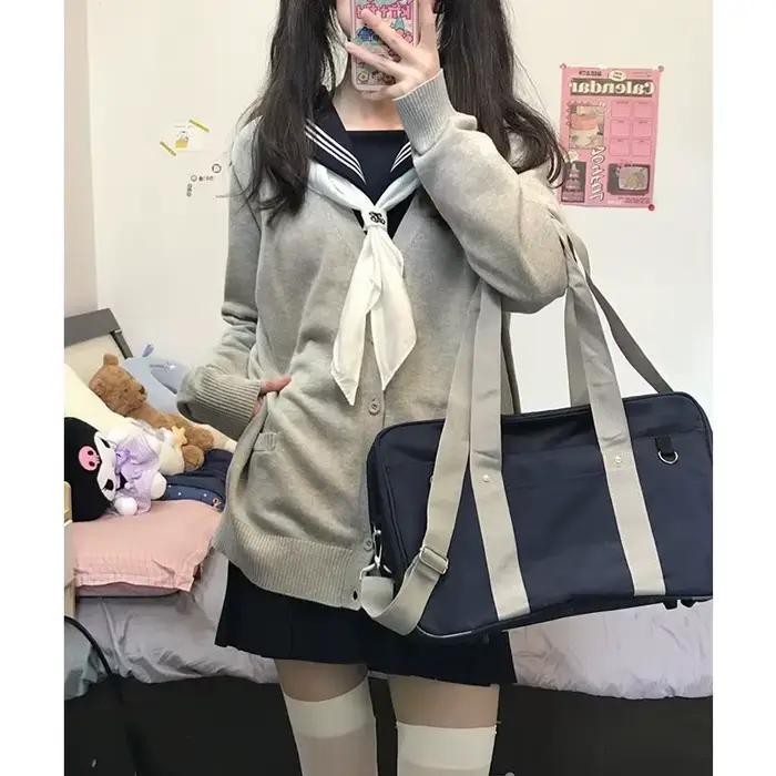 Pull cardigan tricoté à manches longues style uniforme JK pour femme, couleur unie, polyvalent, pour