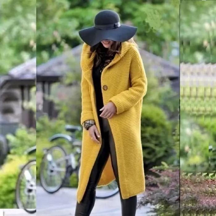 Cardigan en cachemire pour femme, pull ample à manches longues, couleur unie, tricoté, haut Long et 