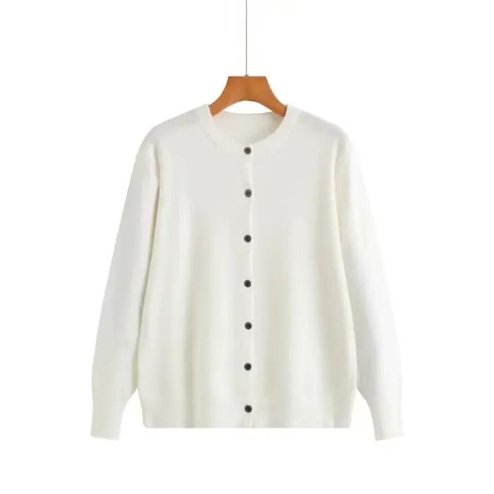 Cardigan tricoté à col rond pour femme, ouvert, vêtements d'extérieur décontractés, couleur Pure, ma