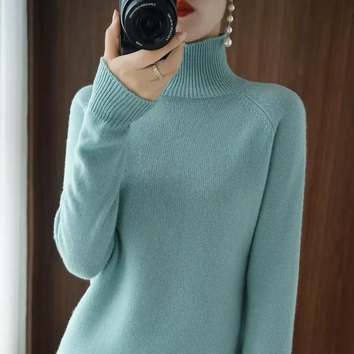 Pull tricoté ample pour femmes, col mi-haut, couleur unie, vêtements d'extérieur surdimensionnés, ma