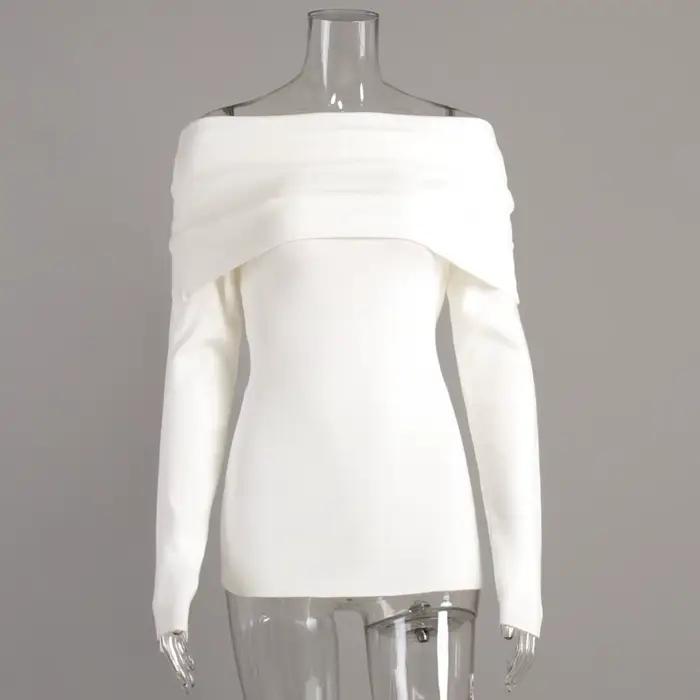 Pull pull femmes Slash chauve-souris à manches longues tricoté élégant hauts une épaule dénudée Sexy