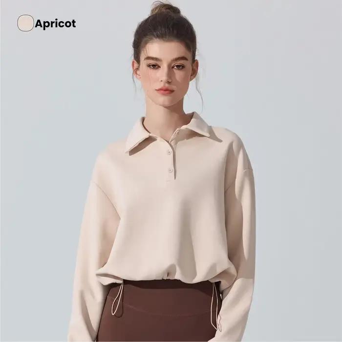 Sweat-shirt à col Polo pour femmes, manches longues, automne hiver, course à pied, Yoga, ensemble de