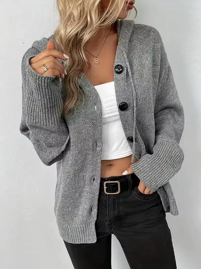 Pull à capuche et simple boutonnage pour femme, couleur unie, nouveau manteau Cardigan en tricot ave