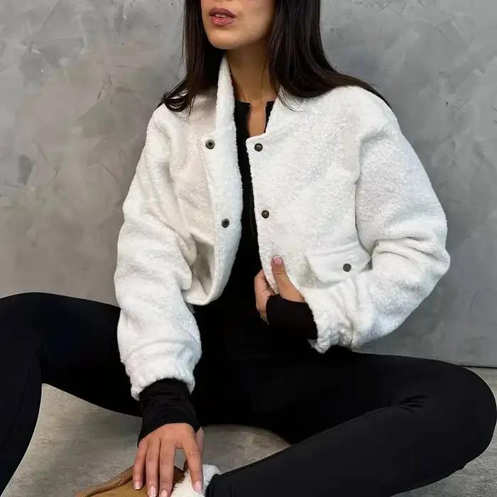 Veste Cardigan à col montant pour femme, manches longues, doublure polaire, sweat à capuche, vêtemen