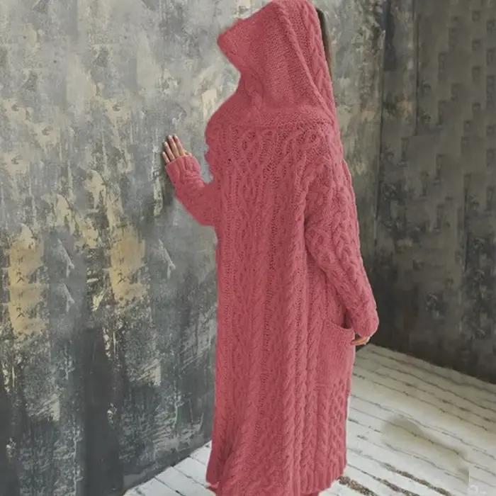Cardigan à Capuche Tressé et Long pour Femme, Chandail à la Mode, HHX2003, Nouvelle Collection 2023