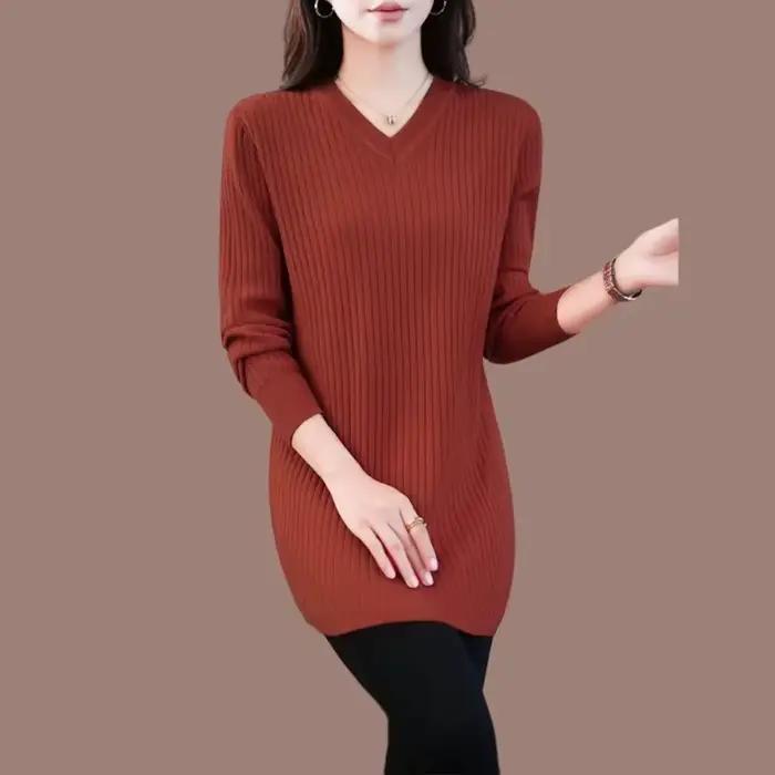 Pull Long grande taille pour femme, manteau ample à col en v, nouveau pull droit, printemps automne 