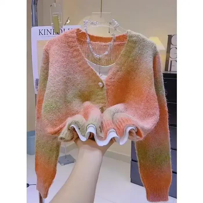 Veste pull pour femmes, couleur dégradée, teinture par nouage, automne hiver, nouveau Cardigan trico