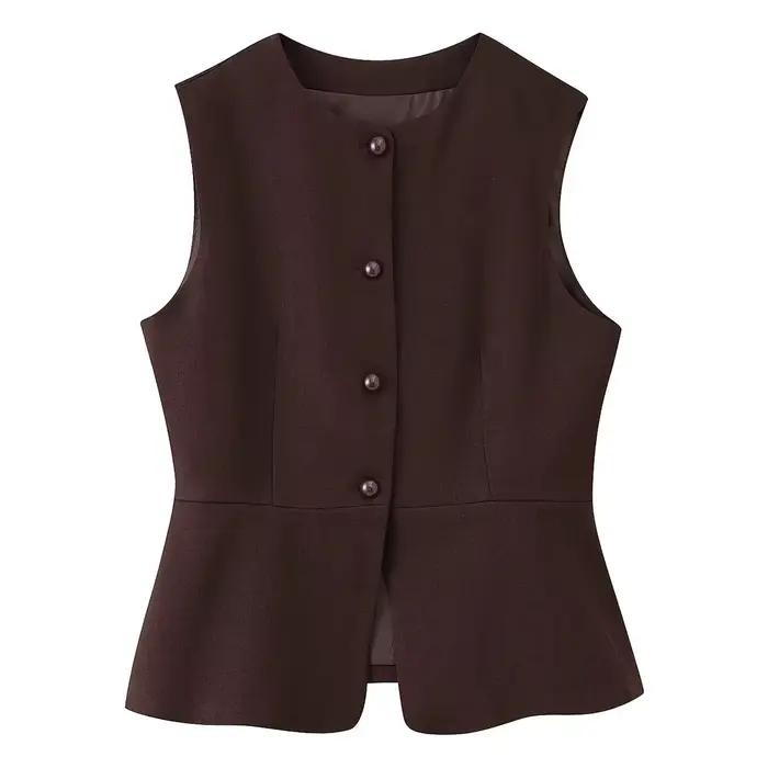 Nouveau Gilet Élégant Femme 2026 Col Rond Sans Manches Taille Cintrée Gilet Tendance Femme Tenue For