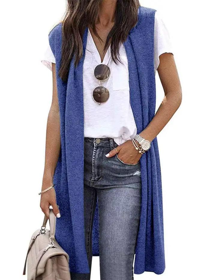 Cardigan en tricot Long sans manches pour femme, ouvert sur le devant, coupe décontractée, Options m