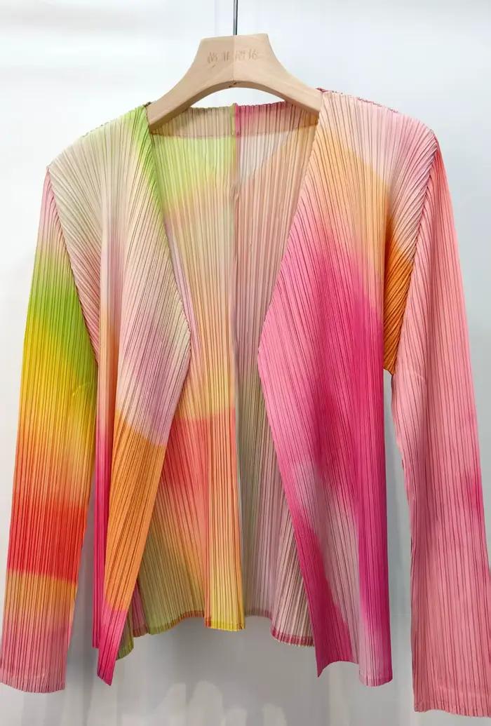 Miyake 2026 Nouvelle Veste Cardigan Plissée Imprimé Dopamine Coloré Tendance Élégante Amincissante R