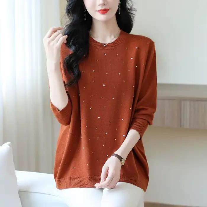 Pull à col rond pour femmes, haut ample, chemise de Base d'âge moyen, repassage, automne et hiver, n