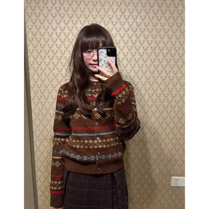 Design Sense – Cardigan en Jacquard pour femme, veste courte tricotée à col ras du cou, rétro, autom