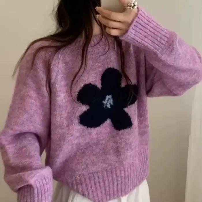 Nouveau Floral Jacquard Vintage pulls pour femmes automne hiver vêtements col rond Pull décontracté 