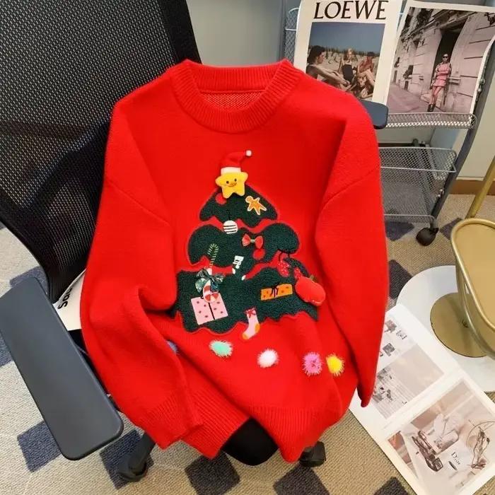 Pull d'ambiance paresseux pour femmes, vêtements d'arbre de noël, Design à la mode, automne et hiver