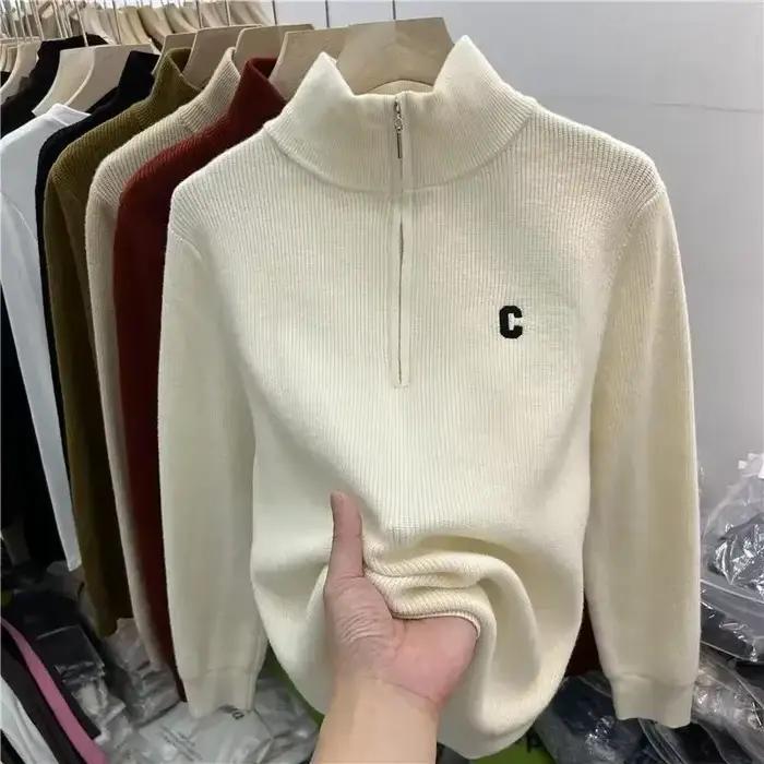 Pull brodé en tricot rouge pour femme, pulls zippés, mode coréenne, luxe, pas cher, offre de haute q