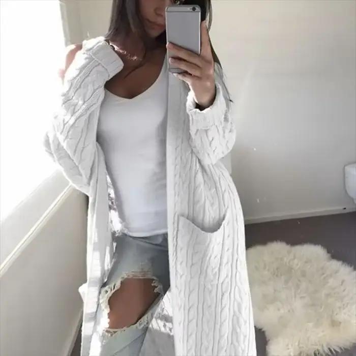 Cardigans longs pour femmes en coton, collection automne 2026, épais, printemps-hiver, pull tricoté 