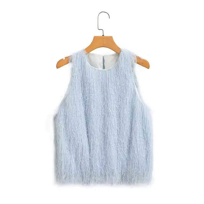 2025 femmes Chic élégant gland gilet sans manches vestes Streetwear moelleux fourrure gilets manteau
