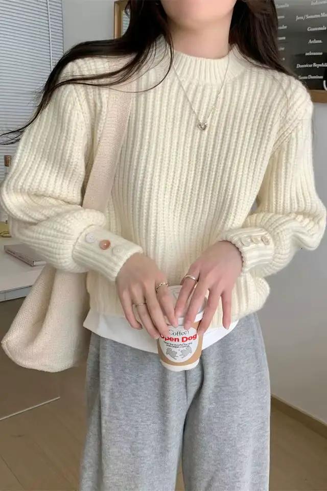 Veste pull à manches lanternes pour femme, nouveau Style, ample, petite Base épaisse, haut tricoté, 