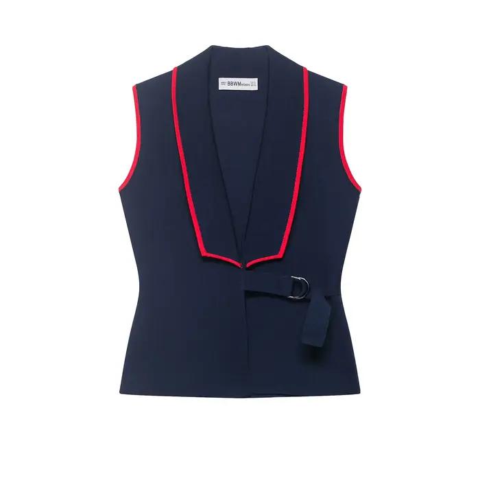 Gilet tricoté sans manches pour femme, col en V, cintré à la taille, double boutonnage, design color