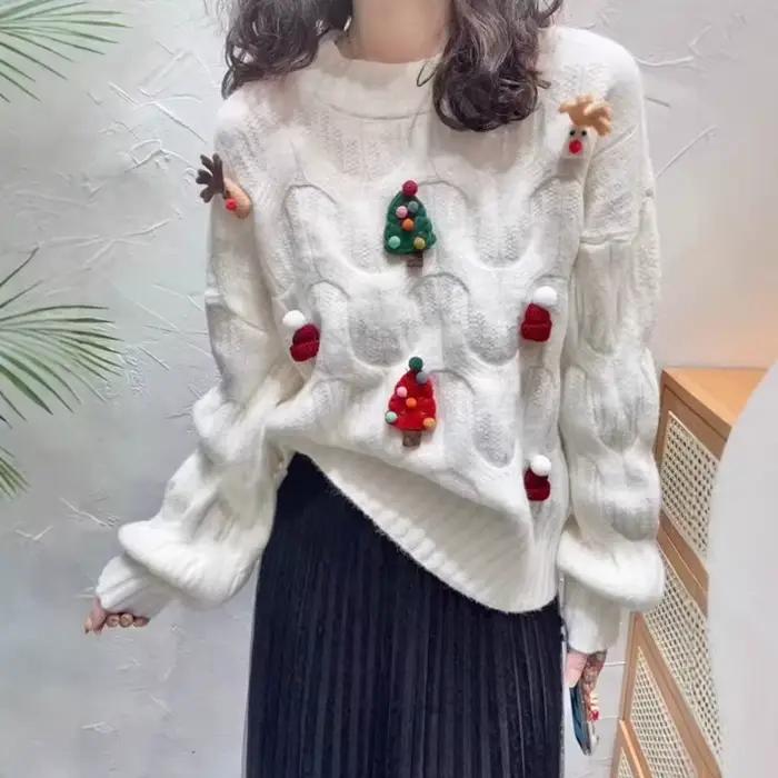 Pull rouge de noël du nouvel an pour femme, haut tricoté épais, ample et fin, hiver