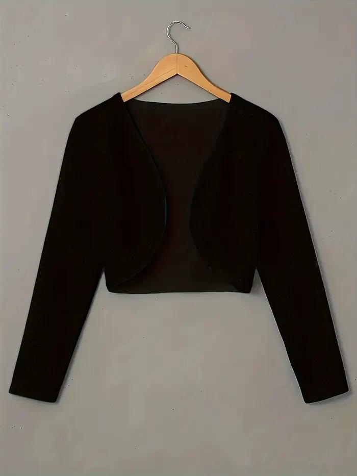 Boléro court léger à manches longues pour femme, cardigan en tricot ouvert sur le devant, idéal pour