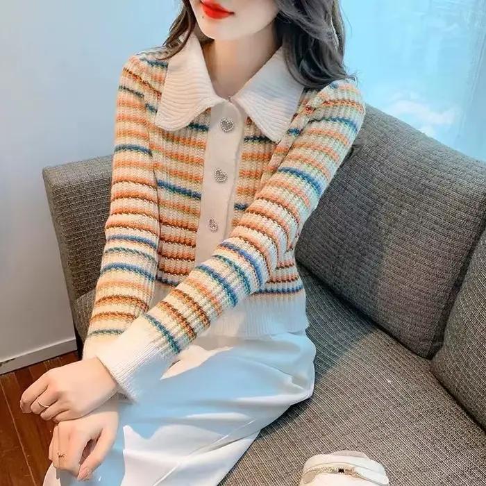 Pull tricoté rayé pour femme, vêtement pour travailler, chaud, décontracté, léger, tendance, mode co