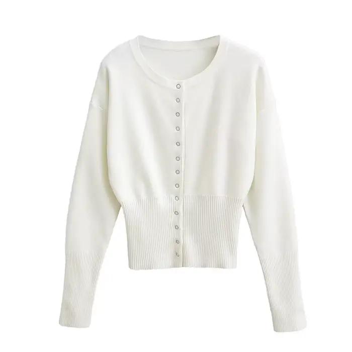 Cardigan ajusté tricoté pour femme élégant à manches longues hauts pull tricots haut femme vêtements