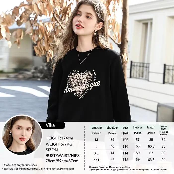 Je crois que vous sweat noir pour femmes 2025 hiver nouveau coeur brodé doublé polaire épais chaud c
