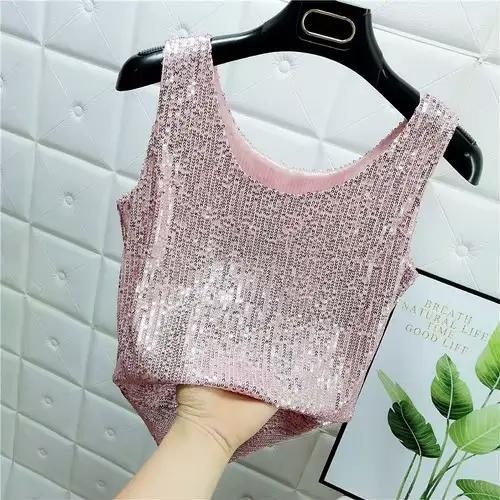 Gilet à paillettes scintillantes et col rond pour femmes, vêtements d'extérieur, nouvelle mode en so