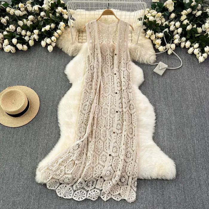 Cardigan de plage style bohème pour femmes, crochet amissié, simple boutonnage, manteau long, livrai