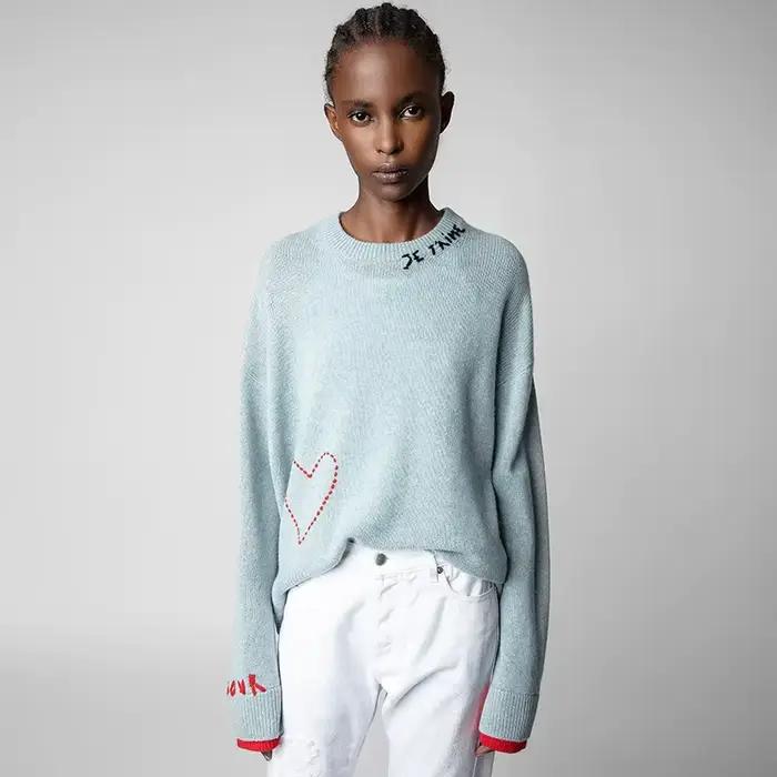Pull en laine brodé de lettres pour femmes, pulls super chics, pulls féminins, streetwear d'automne,