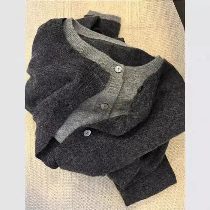 Cardigan tricoté pour femme, pull superposé, faux haut deux pièces, blocage de couleur, nouvelle col