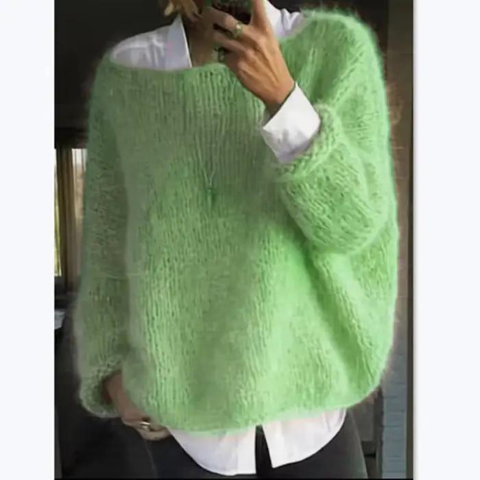 Pull en tricot solide pour femmes, décontracté, à la mode, manches longues, col rond, hauts pour dam