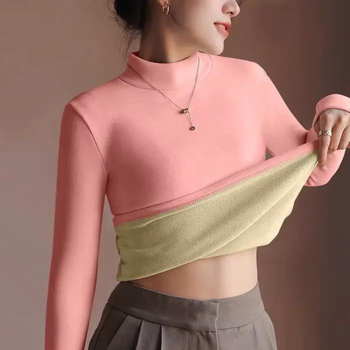 Pull femme automne hiver rétro avec doublure en velours épaissi vêtements intérieurs vêtements therm