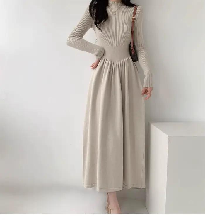 Robe tricotée française 2025, robe pull à taille pivotante pour femme, automne et hiver