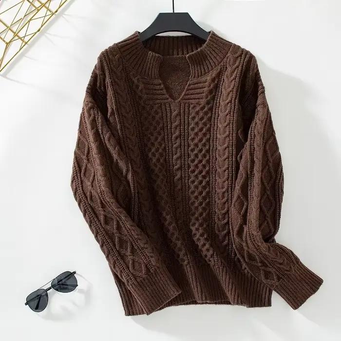 Pull col en V pour femme, nouvelle collection automne/hiver 2024, ample, confortable, décontracté, t
