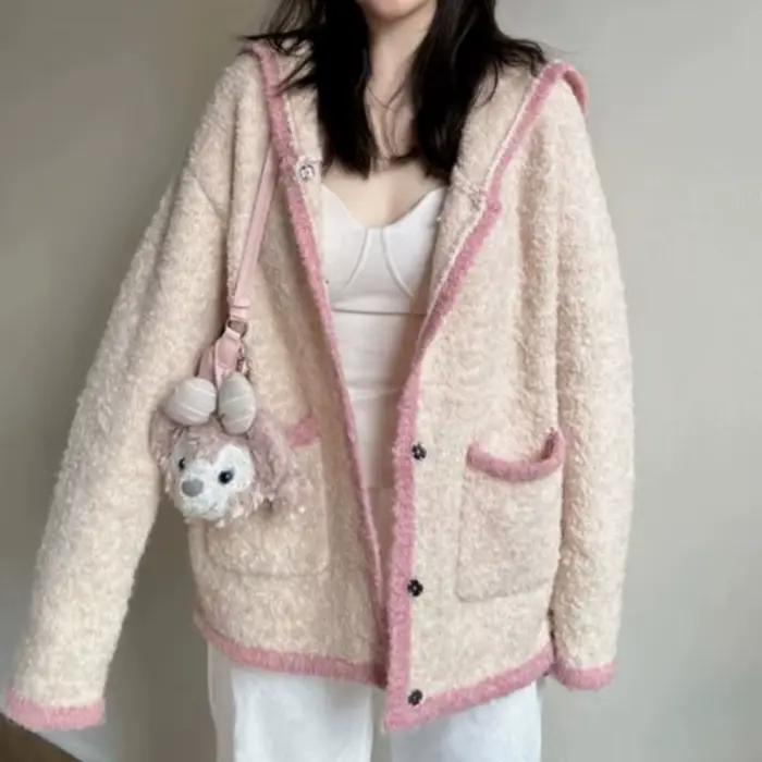 Cardigan tricoté à col bleu marine pour femme, veste pull, haut à manches longues, automne et hiver