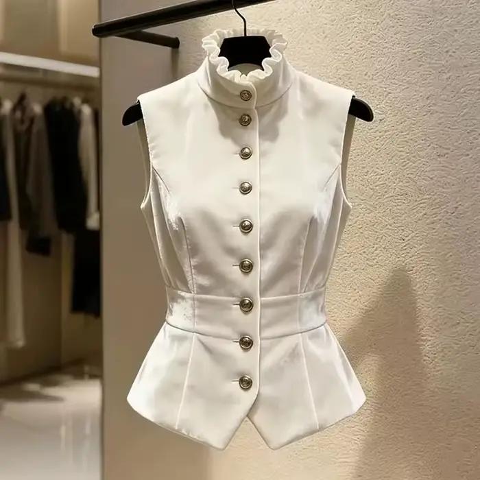 Gilet pour femme, printemps-automne 2026, col montant, sans manches, gilet décontracté pour femme, v